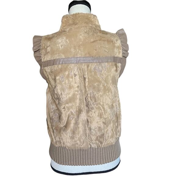 Diffa Italy Faux Fur Leather Ruffle Trim Shoulder Zip Front Vest Women's Size M - Picture 8 of 12